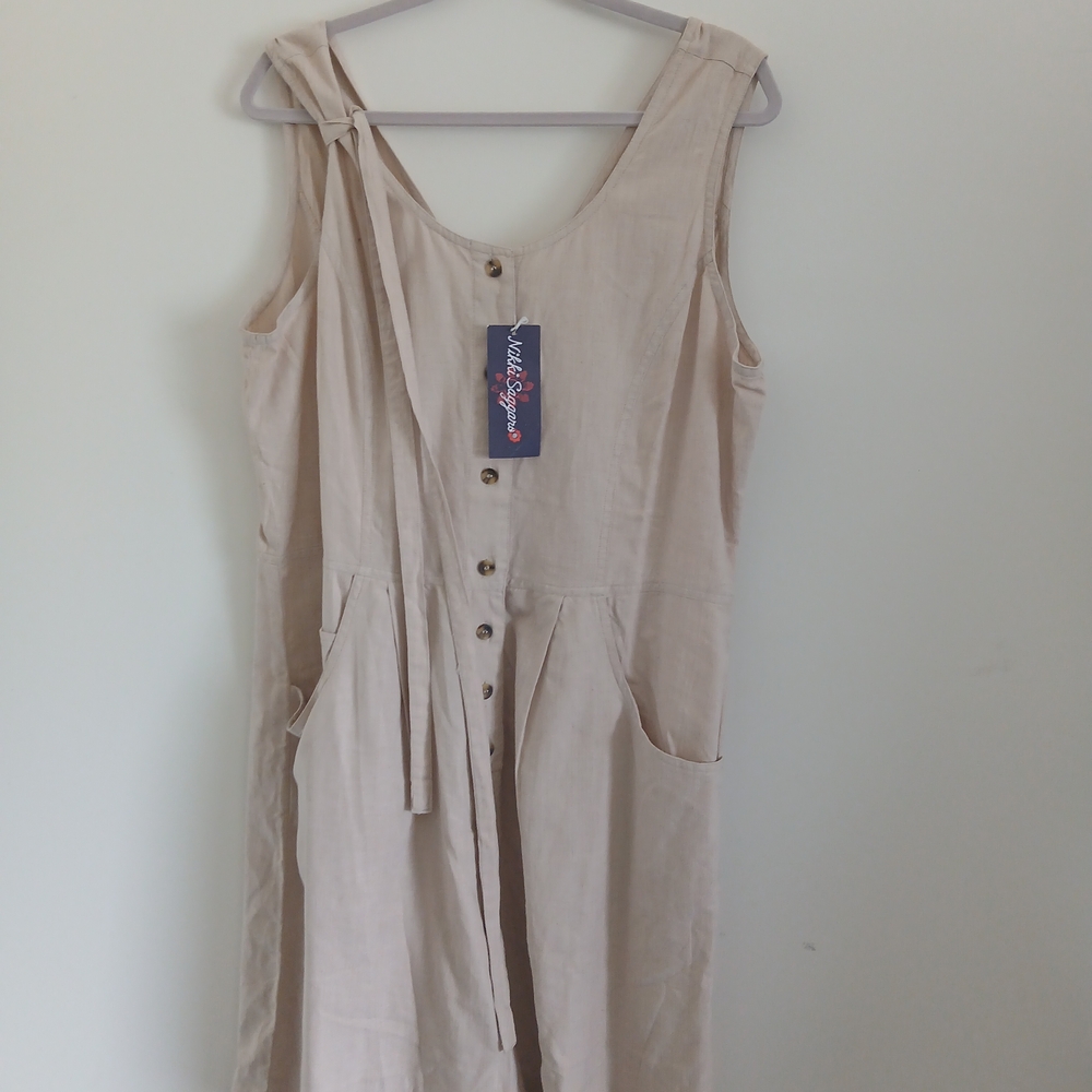 Beige Sleeveless Button-Down Romper